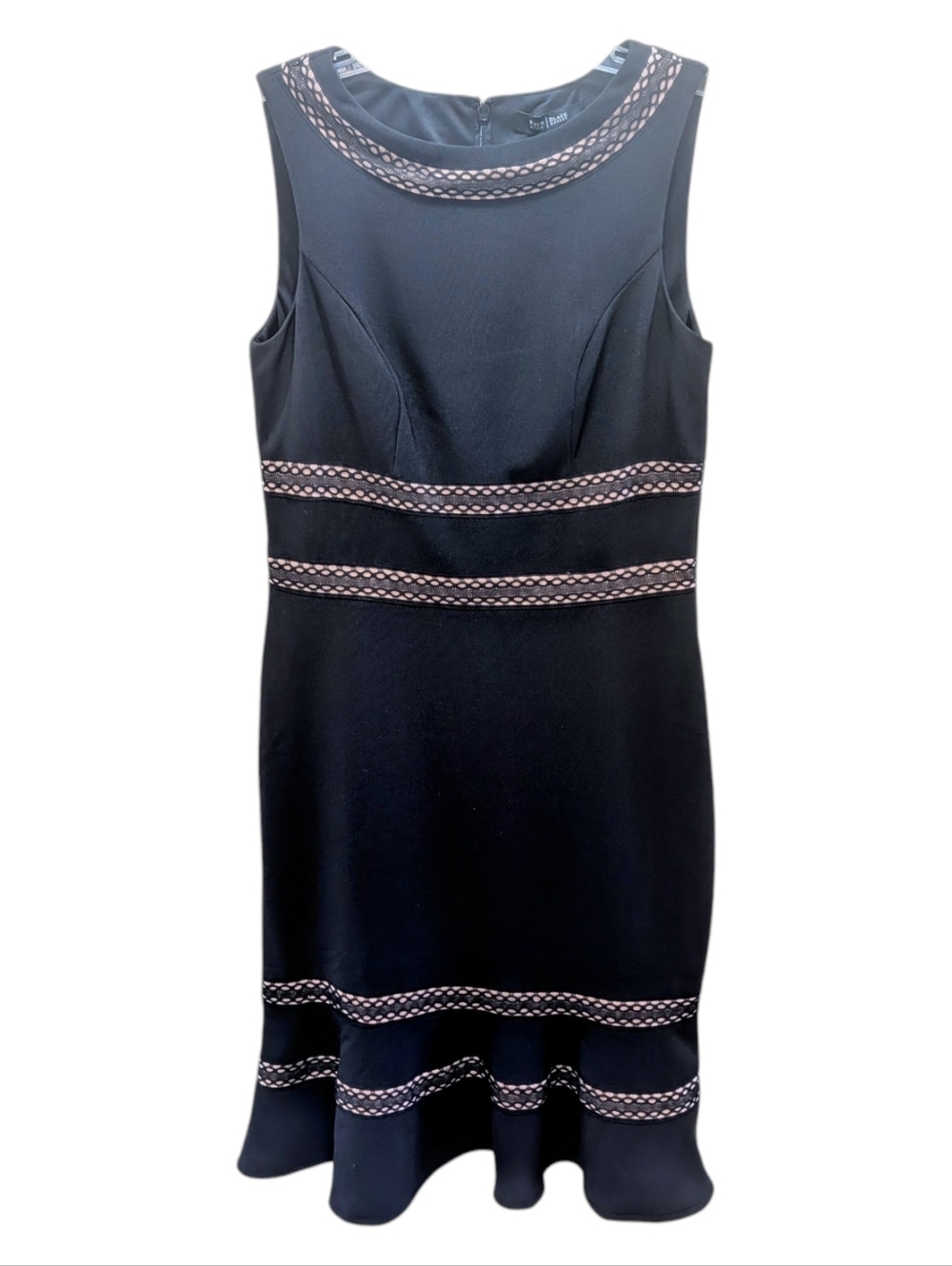 White House Black Market Black Sheath Dress Beige Trim Size 6 NWT NEW!